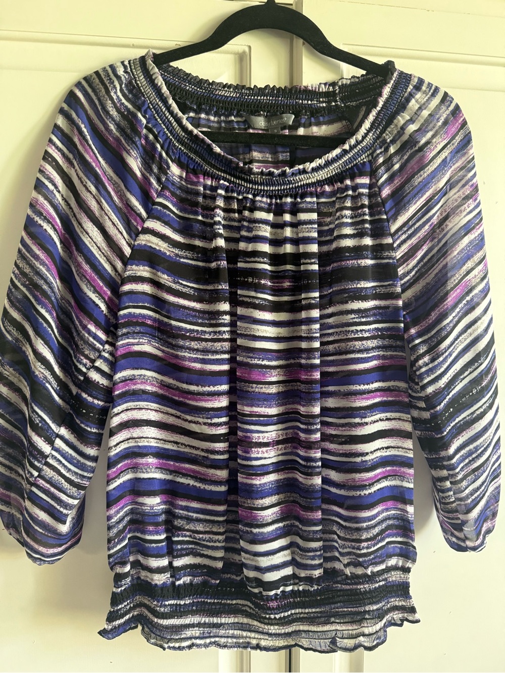 Daisy Fuentes Striped Off-Shoulder Top in Purple, Navy & White
